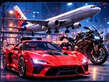 Detailed collectible car, aircraft, motorcycle and off-road vehicle models